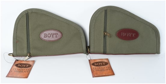 Pair of Boyt Harness Company Heart-Shaped OD Green Pistol Rugs