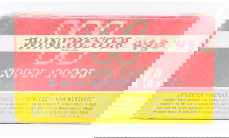 Vintage Win Super Speed 8 m/m Mauser (8x57) 200 Grain Soft Point Ammo 20 Rounds Factory Sealed Box