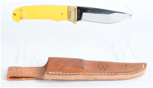 Moore Maker Yellow Delrin Drop Point Hunter Fixed Blade Knife with Sheath