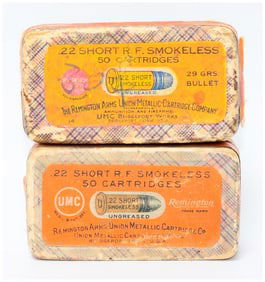 2 Boxes of Vintage Rem UMC .22 Short R.F. Smokeless Ammo 100 Rounds