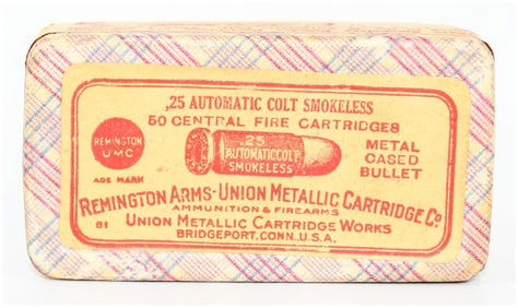 Vintage Rem UMC .25 Automatic Colt Smokeless Central Fire Ammo 50 Rounds
