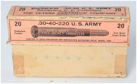 Vintage Peters Ammo Co. .30-40 U.S. Army Krag Smokeless Ammo 20 Live Rounds
