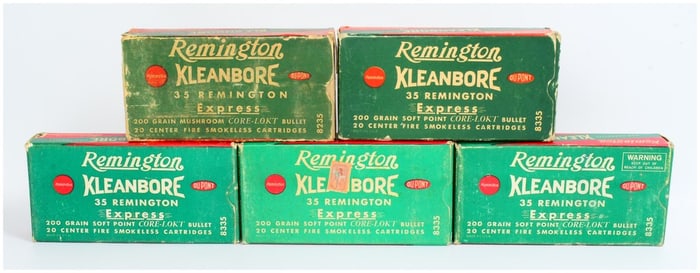 5 Vintage Rem Kleanbore .35 Rem Express Ammo Boxes 200 Grain Core-Lokt 100 Rounds