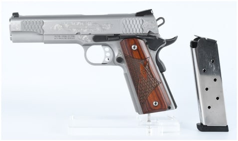 Engraved Smith & Wesson SW1911 Stainless Steel Semi-Automatic Pistol comes with 2 magazines