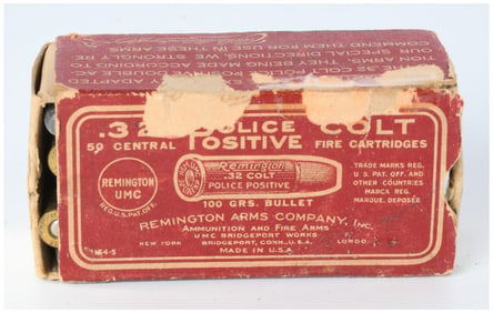 Vintage Rem UMC .32 Colt Police Positive Ammo Box with 46 Live Rounds