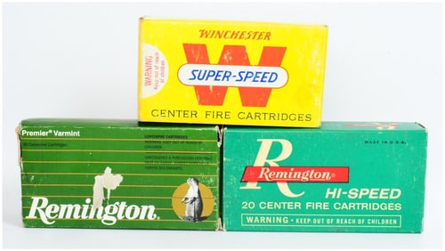 3 Boxes of Vintage Win and Rem .220 Swift Centerfire Rifle Ammo