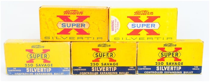 100 Rounds Western Super X Silvertip .250 Savage 100 Grain Ammo in Five Boxes