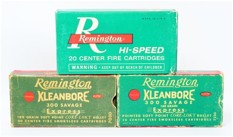 3 Boxes of Vintage Rem Hi-Speed and Kleanbore .300 Savage Ammo