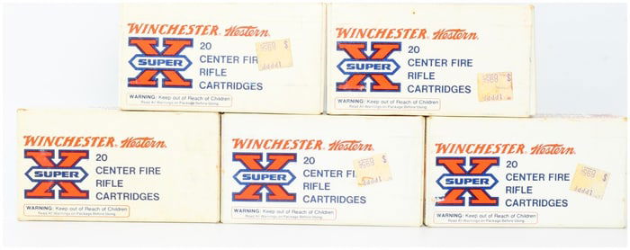 5 Boxes of Win Western Super-X .222 Rem 55 gr. Full Metal Case Center Fire Rifle Ammo