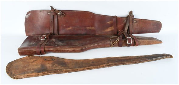 3 Unmarked Vintage Leather Scabbards Ammo