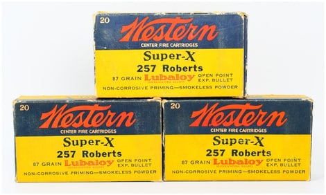 3 Full Vintage Western Super-X .257 Roberts 87 Grain Lubaloy Ammo Boxes
