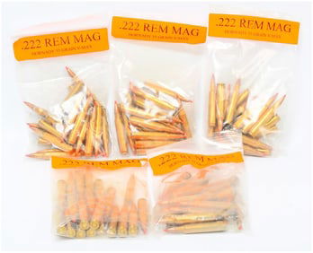 Five Bags of .222 REM MAG Hornady 55 Grain V-MAX Loaded Ammo Ammo