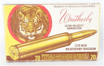 Vintage Wby .270 W.M. Wby Mag Ammo Box with 18 Empty Brass Casings