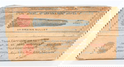 Vintage Rem-UMC .25-36 Marlin Smokeless Soft Point Ammo Box with 17 Rounds