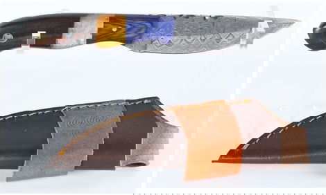 Contemporary Artisan-Made Fixed-Blade Knife with Custom Segmented Handle and Fitted Leather Sheath