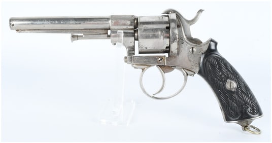 Antique Engraved Pinfire Revolver with 'EL' Monogram Grips