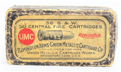 Antique Rem Arms - Union Metallic Ammo Co. (UMC) .38 S&W Central Fire Ammo Box 50 Rounds