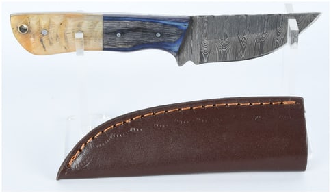 Contemporary Custom Handmade Fixed-Blade Knife with Damascus Steel Blade Composite Handle and