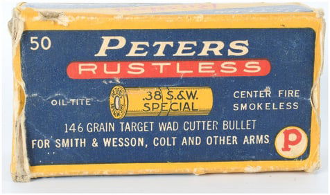 Peters Rustless .38 S.&W. Special Ammo Box with 35 Live Rounds