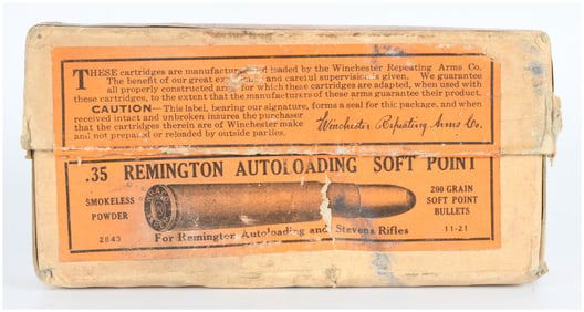 Vintage Win .35 Rem Autoloading Soft Point Ammo Box with 16 Live Rounds Mixed Headstamps