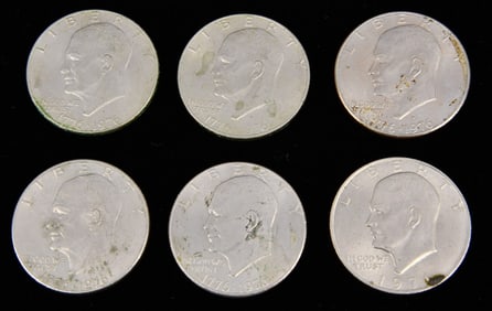 6 1776-1976 United States Eisenhower Copper-Nickel Clad Dollar Coins comprising Bicentennial and
