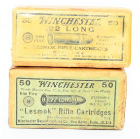 Pair of Vintage Win .22 Long Rim Fire "Lesmok" Rifle Ammo 100 Rounds