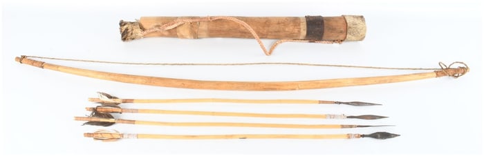 Traditional Ethnographic Bow Quiver and Set of Four Arrows