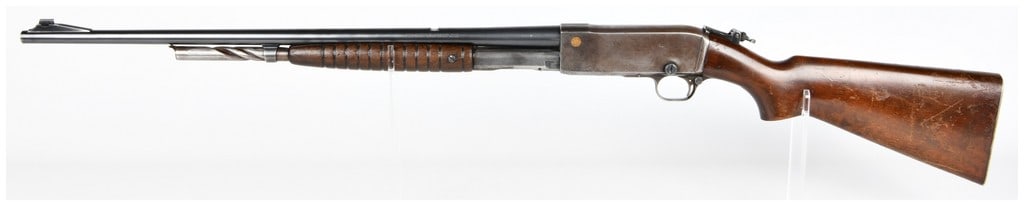 Rem Arms Co. Pump-Action Rifle .30 REM with 24" Barrel: A pump-action rifle manufactured by Remington Arms Co., Inc. in Ilion, N.Y., chambered in .30 REM, featuring a 24" barrel. The barrel is marked "REMINGTON ARMS CO., INC., ILION, N.Y. MADE IN U.S.A." a