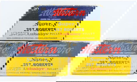 3 Vintage Western Super-X .257 Roberts Mixed Bullet Type Ammo Boxes