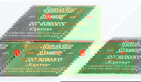 3 Vintage Rem Kleanbore .257 Roberts Express Ammo Boxes with 59 Rounds