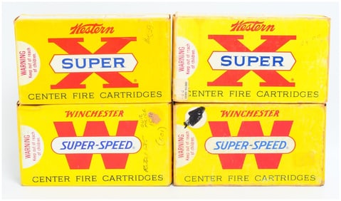 Four Vintage Western SUPER X and Win SUPER-SPEED .257 Roberts Rifle Ammo