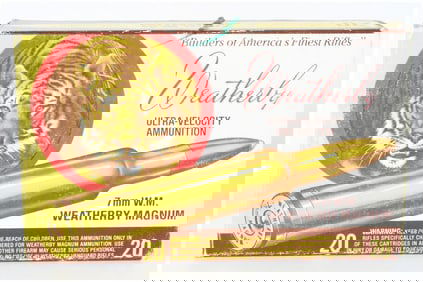 Vintage Wby 7mm W.M. Mag Ammo 'Tiger Box' with 6 Live Rounds and 14 Empty Brass