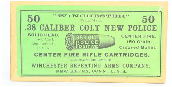 Vintage Win .38 Cal Colt New Police Ammo Box with 44 Rounds