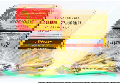 Collection of 250 Rounds of Vintage .22 Hornet Ammo by Savage Rem Super-X and Peters