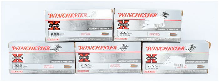 Quantity of 100 Rounds Win Super X .222 REM 50 Grain Jacketed Soft Point Ammo