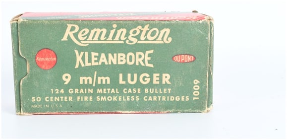 Vintage Box of 50 Rem Kleanbore 9mm Luger Ammo