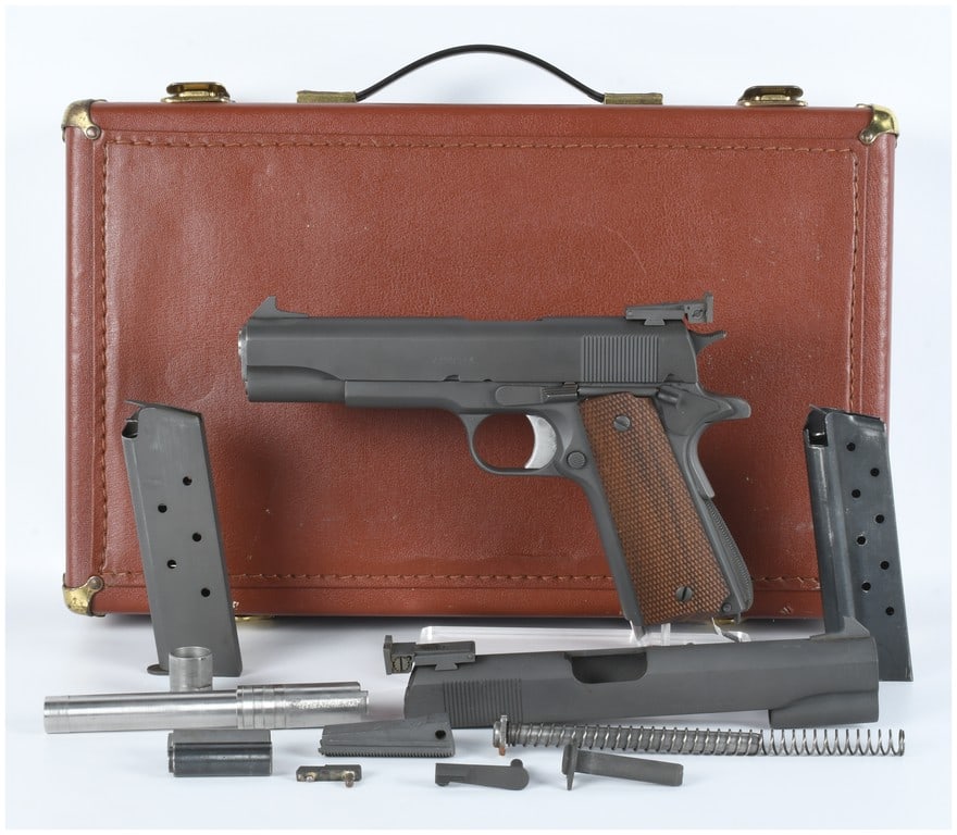 Colt 1911A1 National Match Style Semi-Automatic Pistol with .38 Super Conversion Kit: A Colt 1911A1 National Match style semi-automatic pistol, identified by slide markings "COLTS PT. F.A. MFG. CO. HARTFORD, CONN. U.S.A." and frame serial number "78942". The pistol features a dark grey