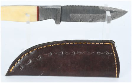 Custom Handmade Damascus Steel Drop Point Hunter Knife with Leather Sheath