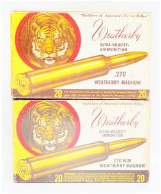 2 Vintage Wby Ultra-Velocity .270 Wby Mag 100 Grain Soft Point 'Tiger' Ammo Boxes 40 Rounds Total