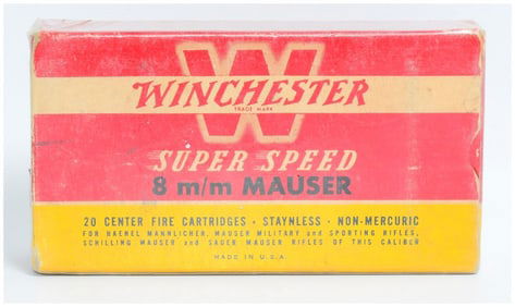 Vintage Win Super Speed 8mm Mauser 170 Grain Soft Point Ammo 20 Rounds