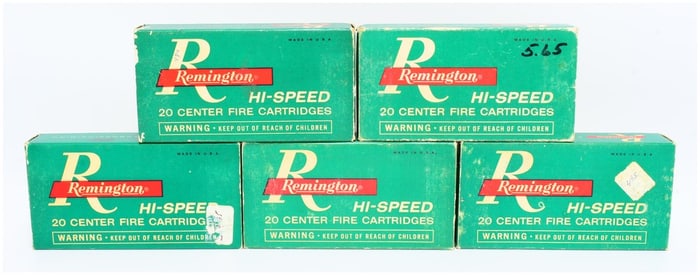 5 Boxes of Vintage Rem HI-SPEED .35 Rem Ammo 100 Rounds