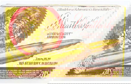 Vintage Wby 7mm W.M. Mag Ultra-Velocity Ammo "Tiger Box" with 15 Live Rounds and 4 Brass Casings