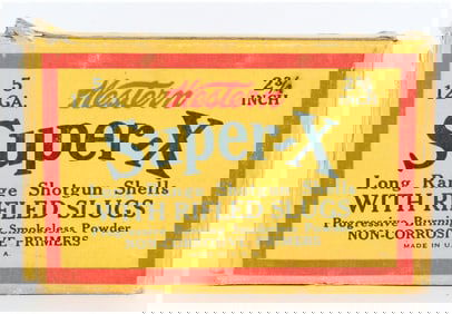 Vintage Western Super-X 12 GA. Shotgun Shells with Rifled Slugs Two Live Shells and Box Ammo