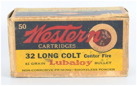 25 Rounds of Vintage Western 32 Long Colt Center Fire Ammo in Original Box