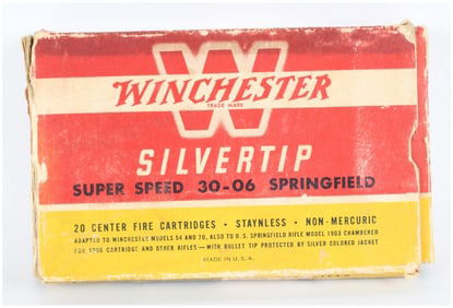 Vintage Win 'Super Speed Silvertip' 30-06 Springfield Ammo Box 20 Rounds