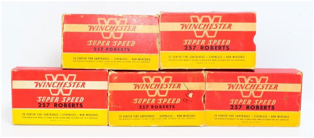 100 Rounds of Vintage Win Super Speed .257 Roberts Ammo in Five Boxes