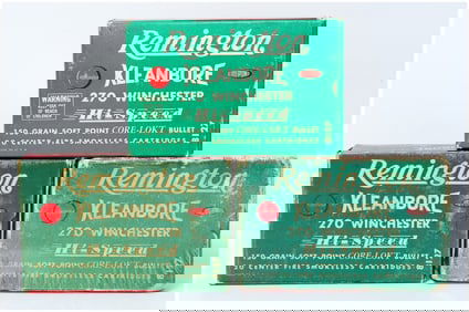 Three Vintage Rem Kleanbore .270 Win Hi-Speed Ammo Boxes with 59 Rounds