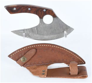 Handmade Damascus Steel Ulu Knife with Sheath