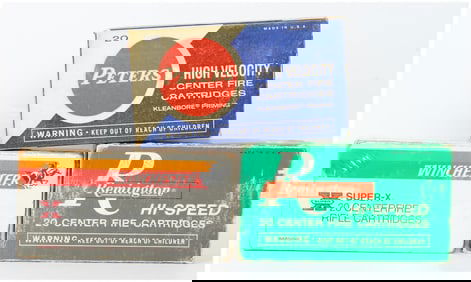 3 Boxes of Vintage .257 Roberts Rifle Ammo by Peters Win and Rem