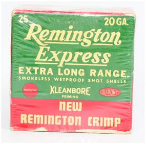 Factory-Sealed Box of 25 Rem Express Extra Long Range 20 GA. Shotgun Shells Kleanbore Priming Ammo